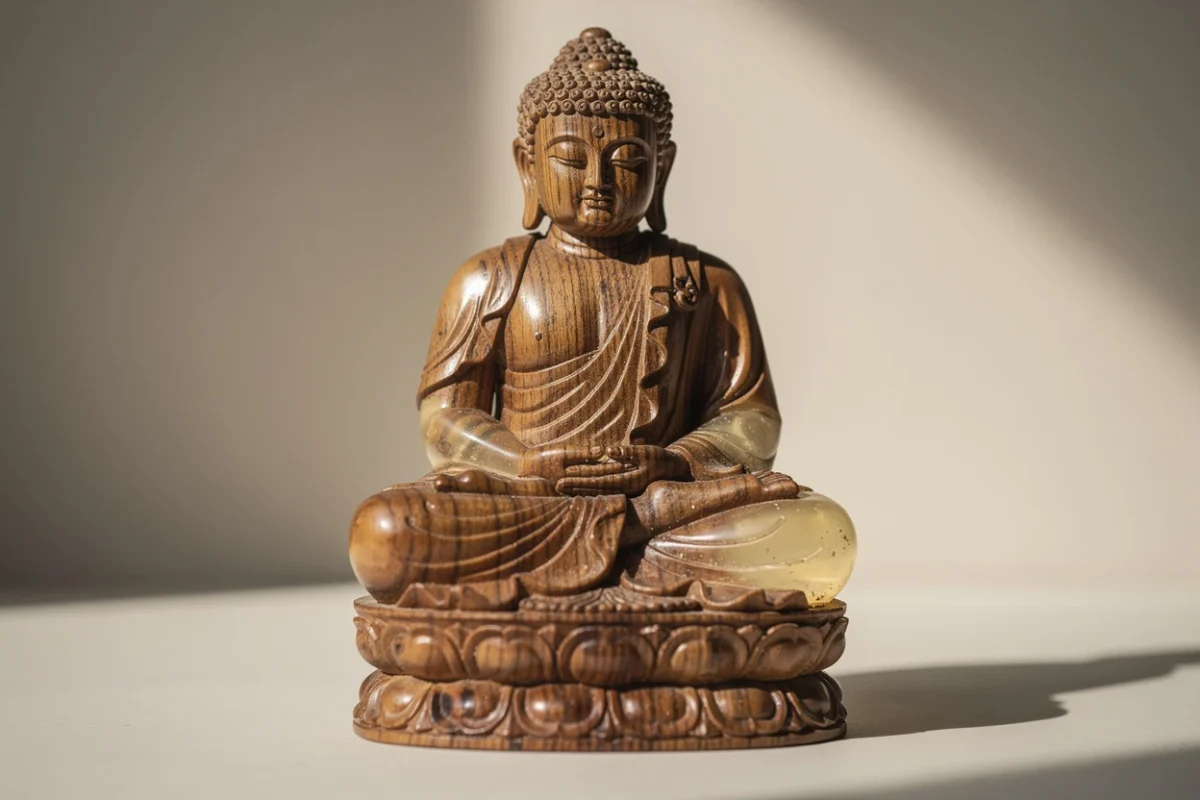 Offrez-vous une pièce unique avec cette statue artisanale de bouddha en bois et résine